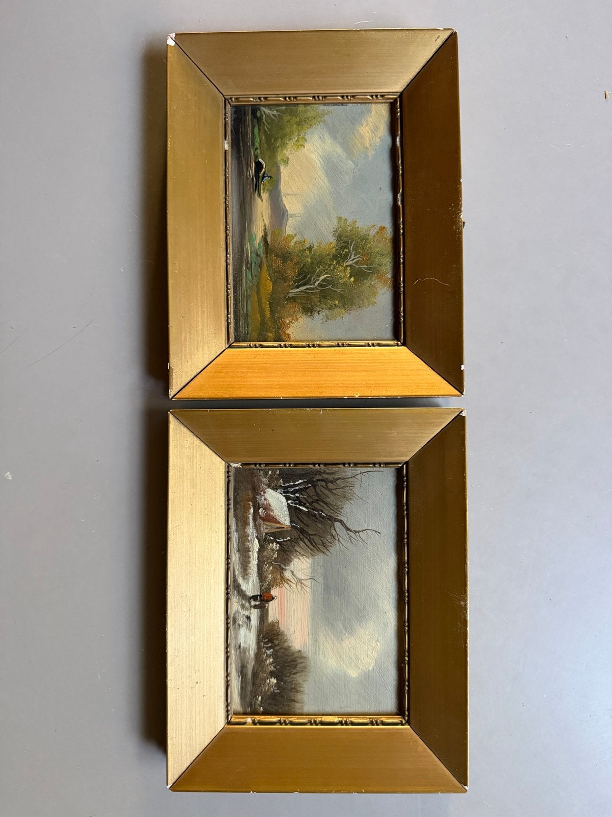 Twee klassieke landschapsschilderijen, olieverf op paneel, Paneel, Ophalen of Verzenden, Landschap, Olieverf