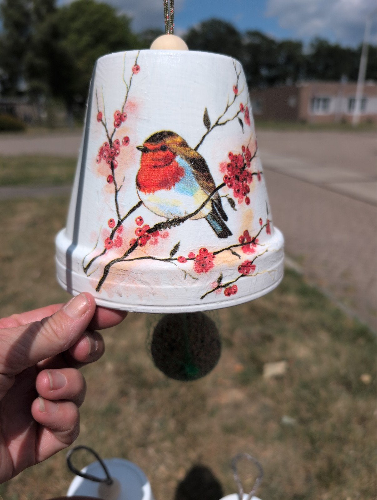 Vogelvoerklokje Roodborstje - Tuinsieraad, Ophalen of Verzenden