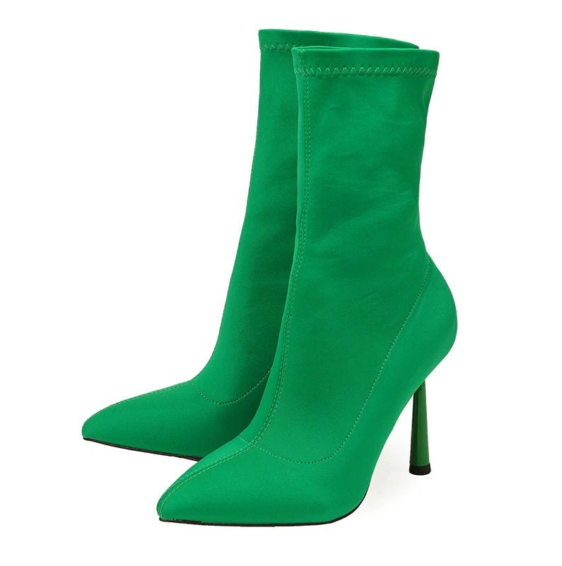 Groene dames soklaarzen punt hoge sok laarzen zijde stretch, Verzenden, Nieuw, Groen, Lage of Enkellaarzen