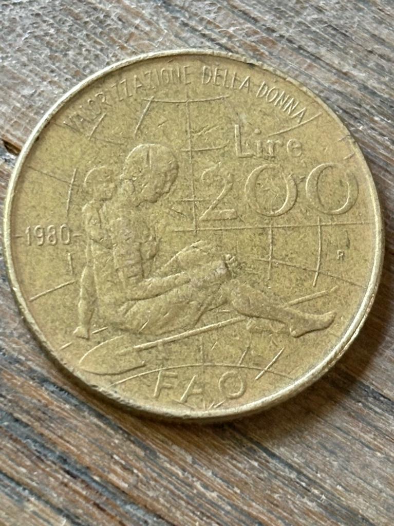 200 lire 1980 FAO Italie, Postzegels en Munten, Munten | Europa | Niet-Euromunten, Ophalen of Verzenden, Italië, Losse munt