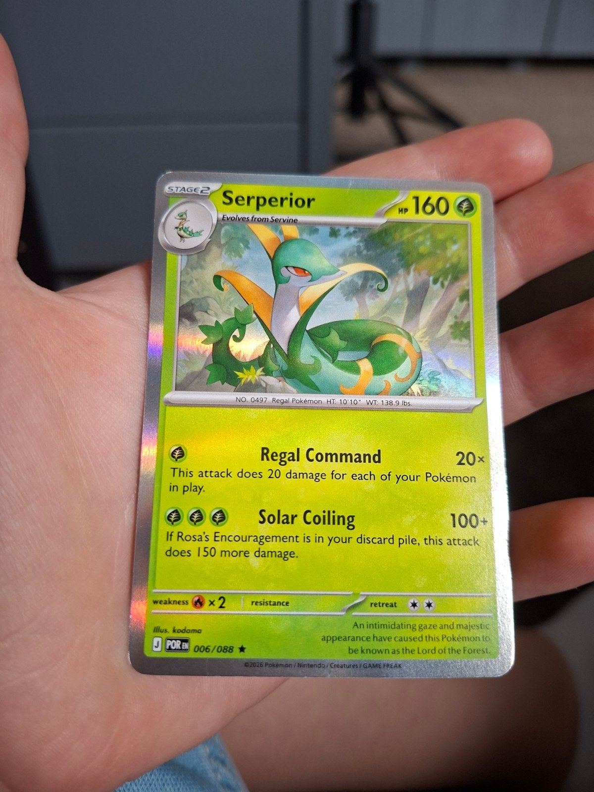 Pokémon Kaart Serperior 006/088 Holo Foil, Ophalen of Verzenden, Zo goed als nieuw, Losse kaart, Foil