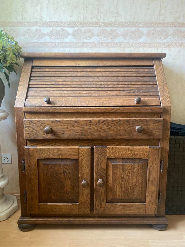 Antiek Houten Secretaire Bureau met Rolluik, Ophalen, Zo goed als nieuw