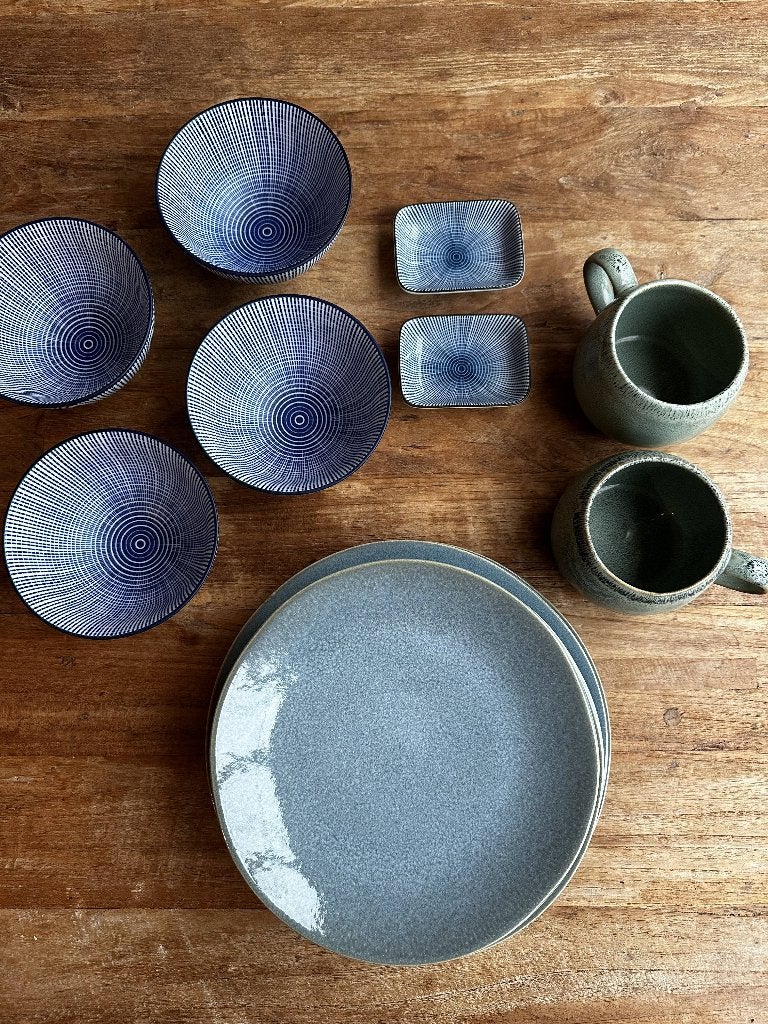 Blauw / groen aardewerk service van o.a. Dille Kamille, Keramiek, Ophalen of Verzenden, Zo goed als nieuw, Overige stijlen