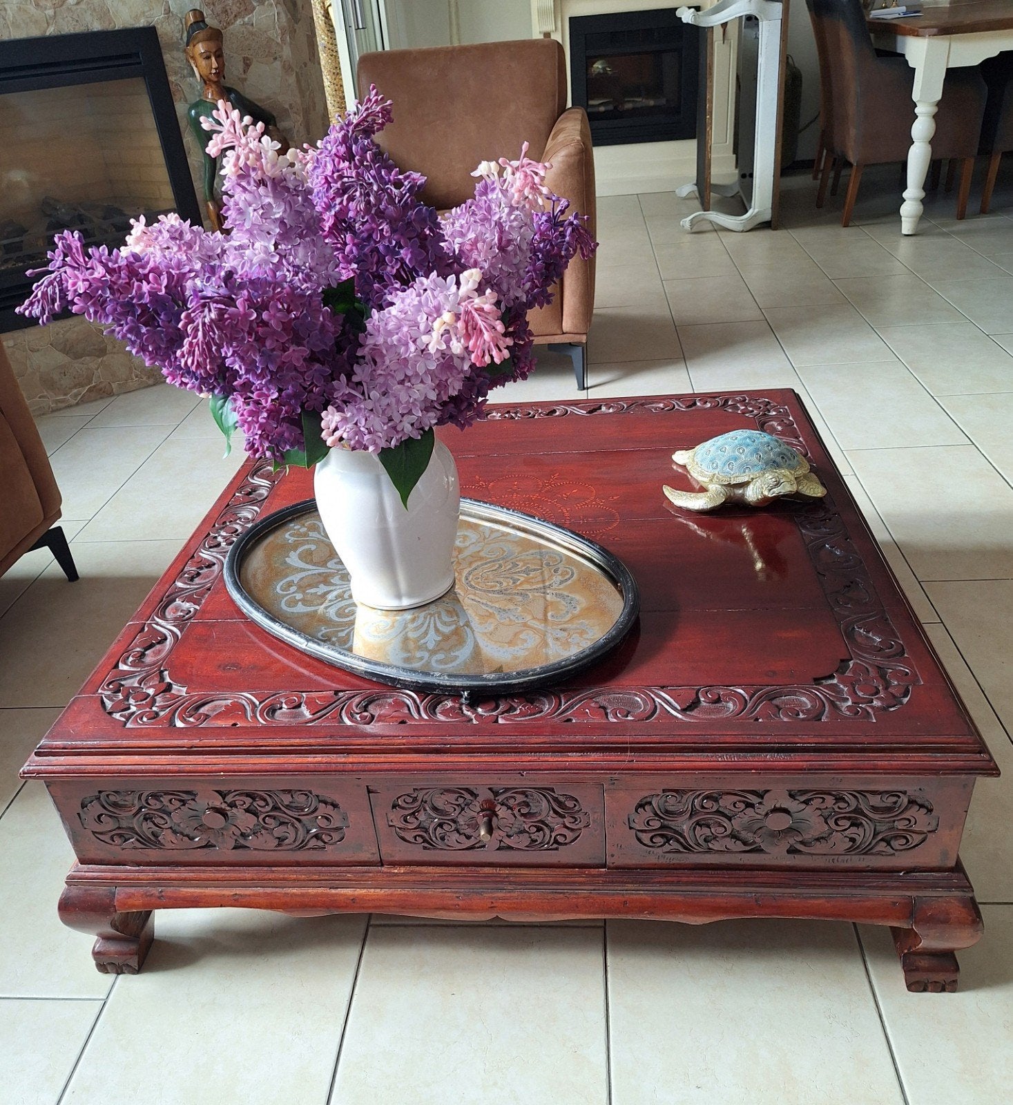 Mooie Houten Oosterse Opium Tafel/ Houtsnijwerk, Ophalen, Zo goed als nieuw, Rechthoekig