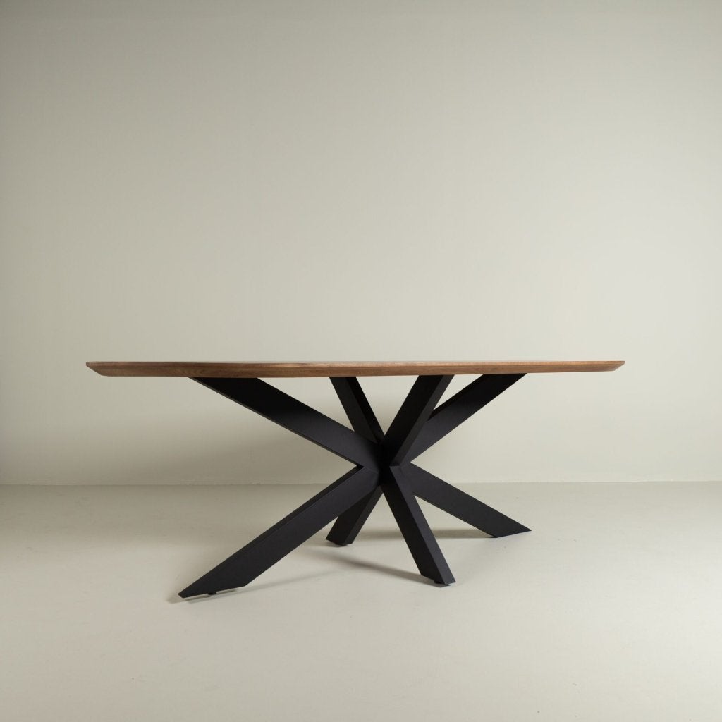 Design Eettafel Eikenhout (220 cm) - Spinpoot Zwart Metaal, Niet ingevuld, Nieuw, Niet ingevuld, Niet ingevuld