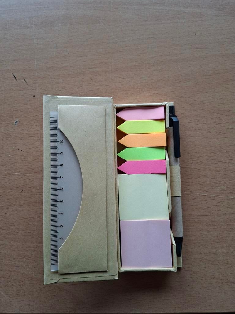 Post-it schrijfset met pen en liniaal., Ophalen of Verzenden
