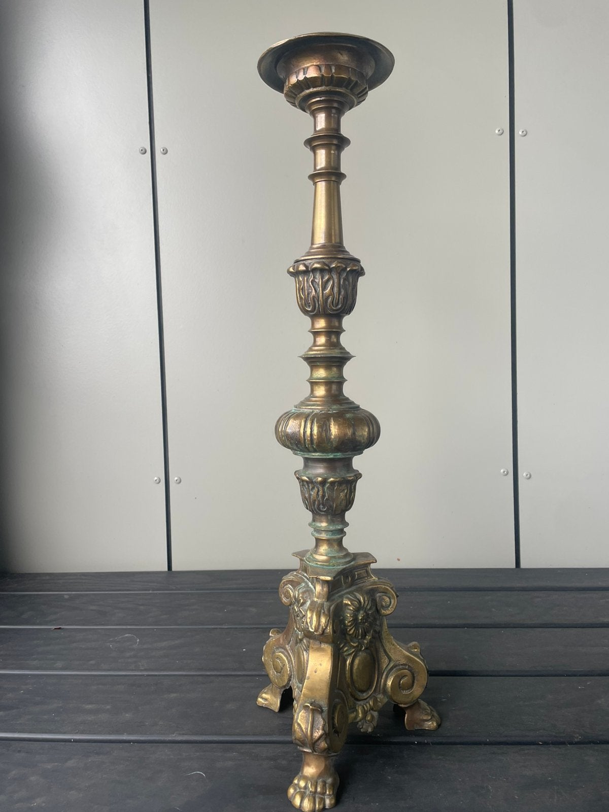 Antiek koperen kandelaar, Ophalen, Koper of Brons