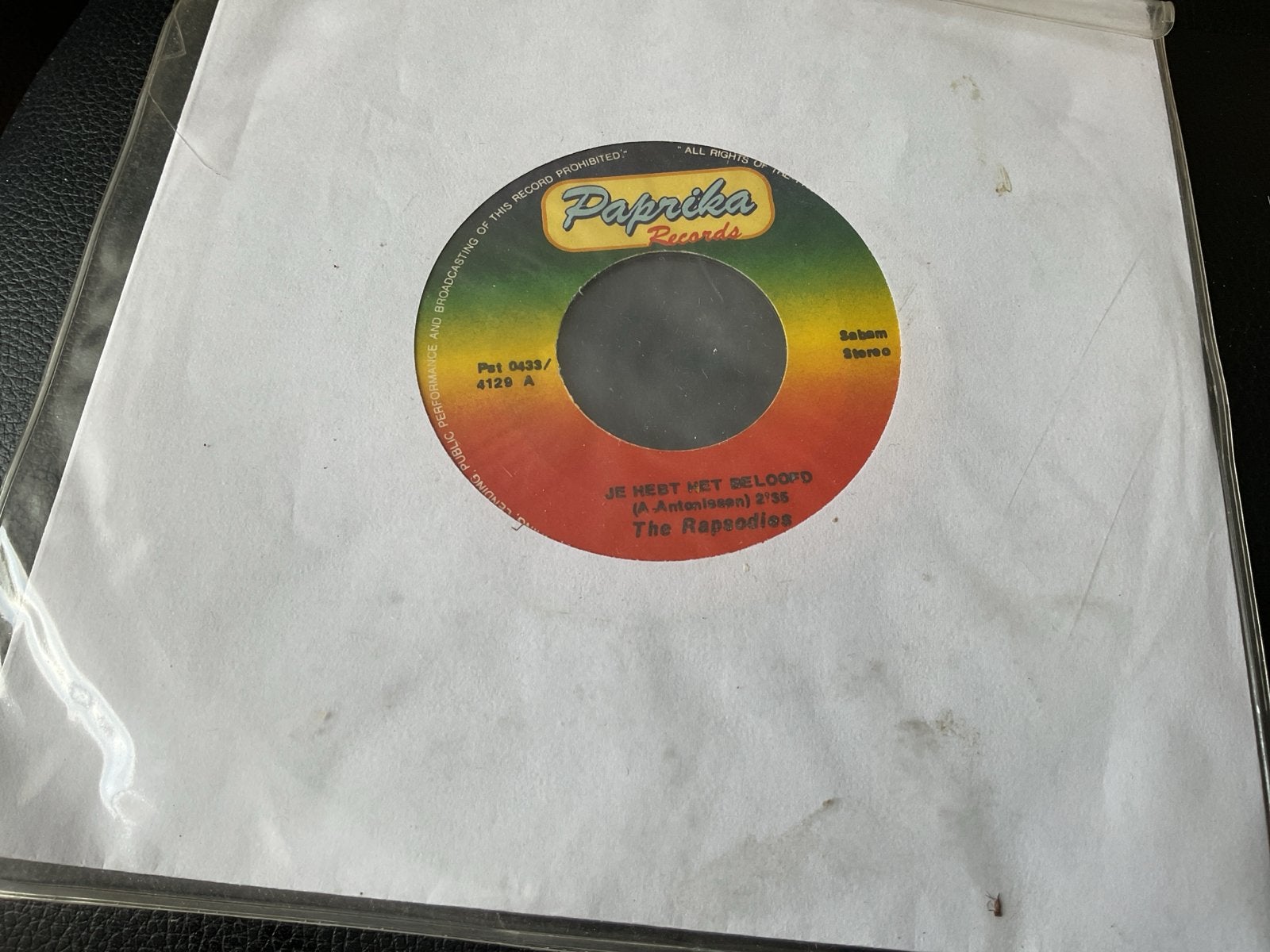 The Rapsodies - Je Hebt Me Beloofd / Carolien (Vinyl Single), Cd's en Dvd's, Vinyl | Nederlandstalig, Gebruikt, 7 inch, Ophalen of Verzenden