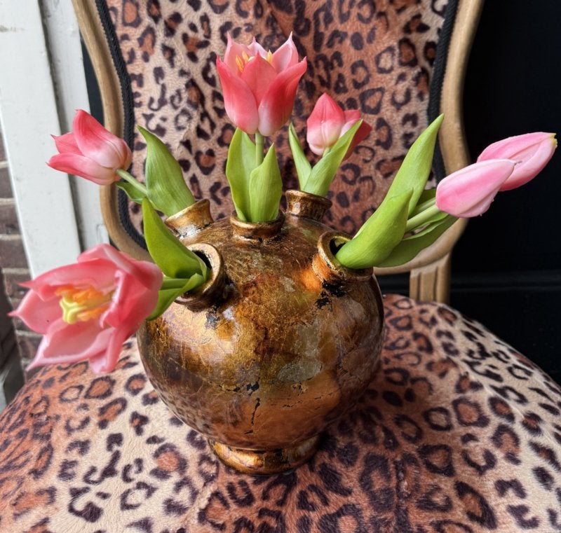 SALE!!! Tulpen vaas inclusief tulpen roze paars, vaasje VdlM, Binnen, Kunstbloem, Nieuw, Ophalen of Verzenden