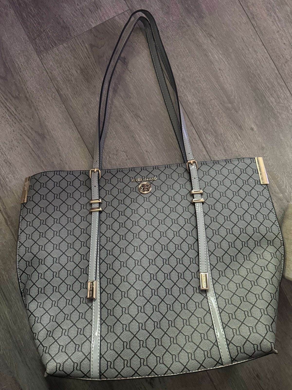 River Island Shopper Tas - Grijs met Monogram, Ophalen of Verzenden, Gebruikt, Grijs, Shopper