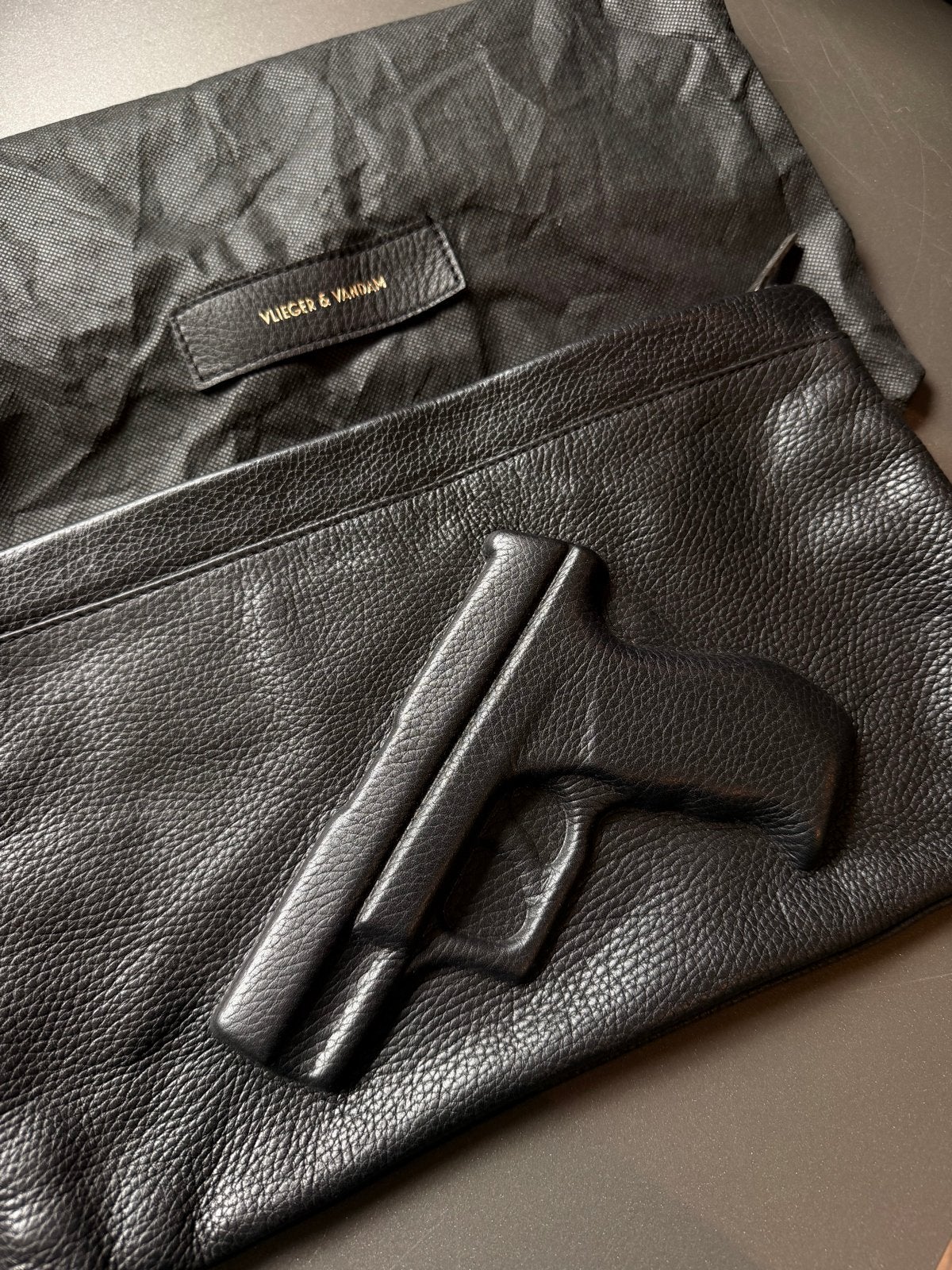 Vliegen & Vandam clutch gun, 100% leer, Ophalen of Verzenden, Zo goed als nieuw, Zwart, Avondtasje