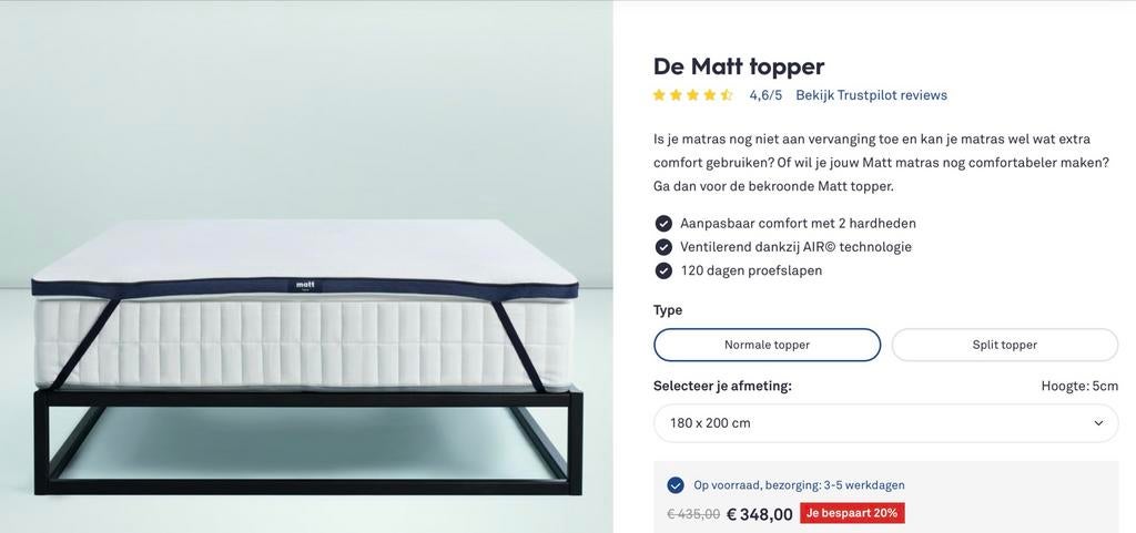 Topper matras; Nieuw vacuüm verpakt 180x200 cm koudschuim, Huis en Inrichting, Slaapkamer | Matrassen en Bedbodems, Ophalen, Matras