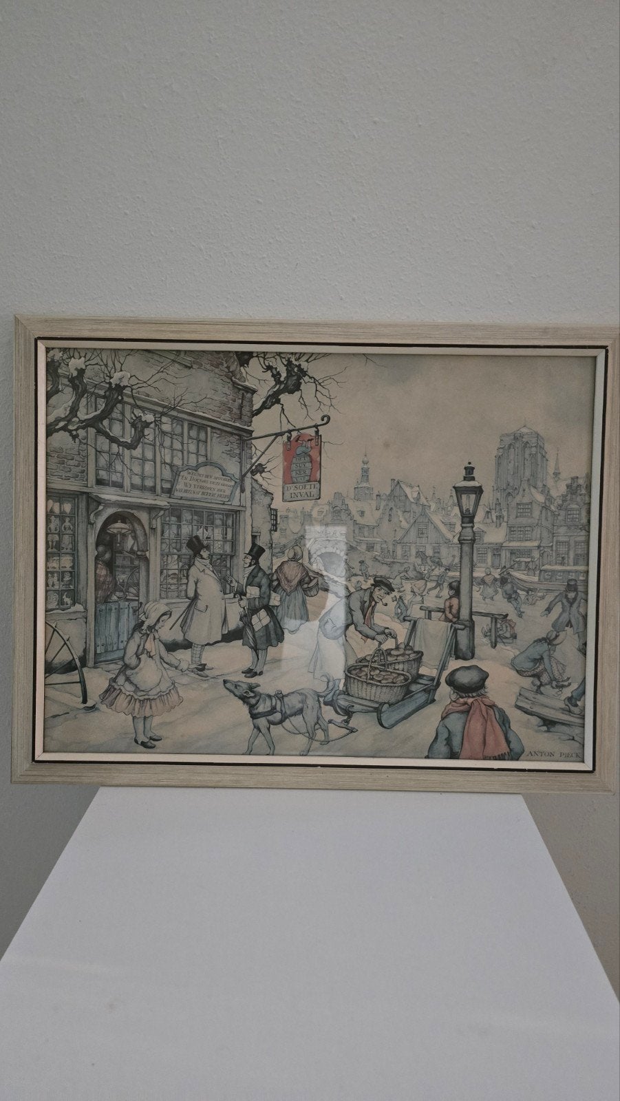 Anton Pieck Prent - Wintertafereel met Figuren, Ophalen, Print, Prent, Met ophangsysteem