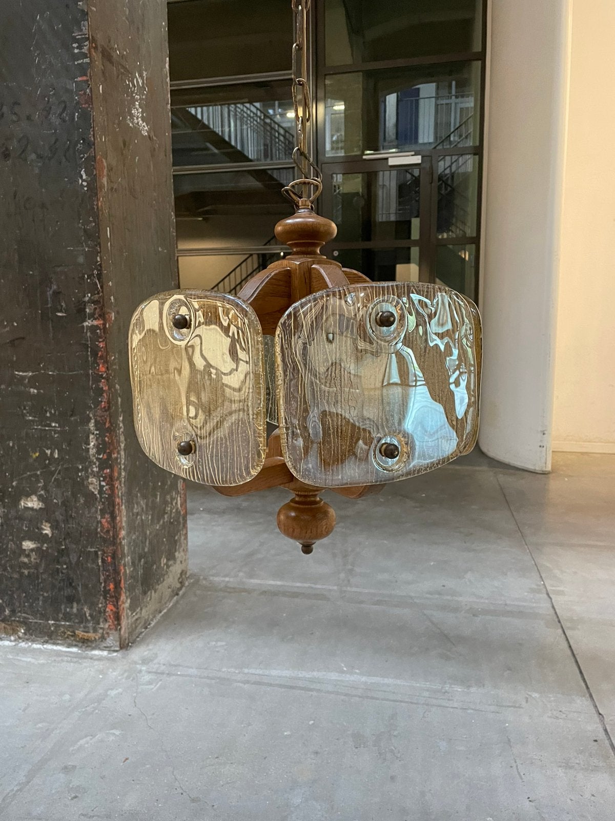 Vintage brutslist hanglamp jaren 70 dik glas, Ophalen, Brutalist, ., .