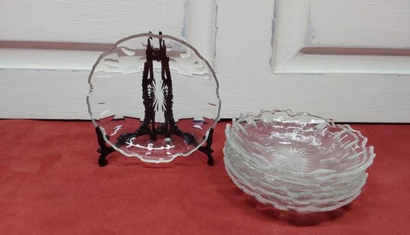 6 kleine ouderwetse glazen gebaksbordjes, Antiek en Kunst, Antiek | Glas en Kristal, Ophalen of Verzenden