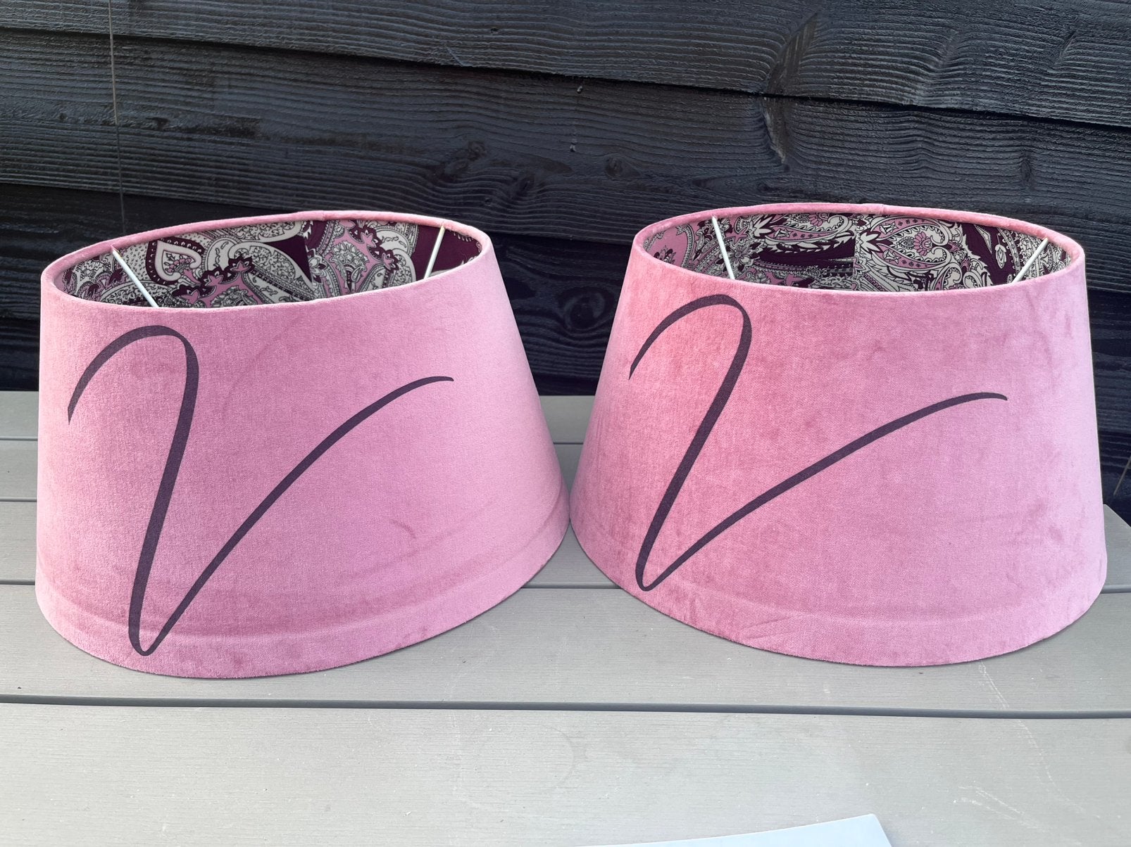 Prachtige set van twee Rivièra Maison lampenkappen, 20 cm, Ophalen of Verzenden, Roze, 38 cm