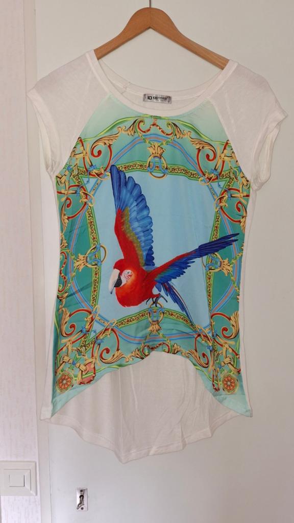 Shirt met papegaai afbeelding, Ophalen of Verzenden, Zo goed als nieuw, Wit, Korte mouw