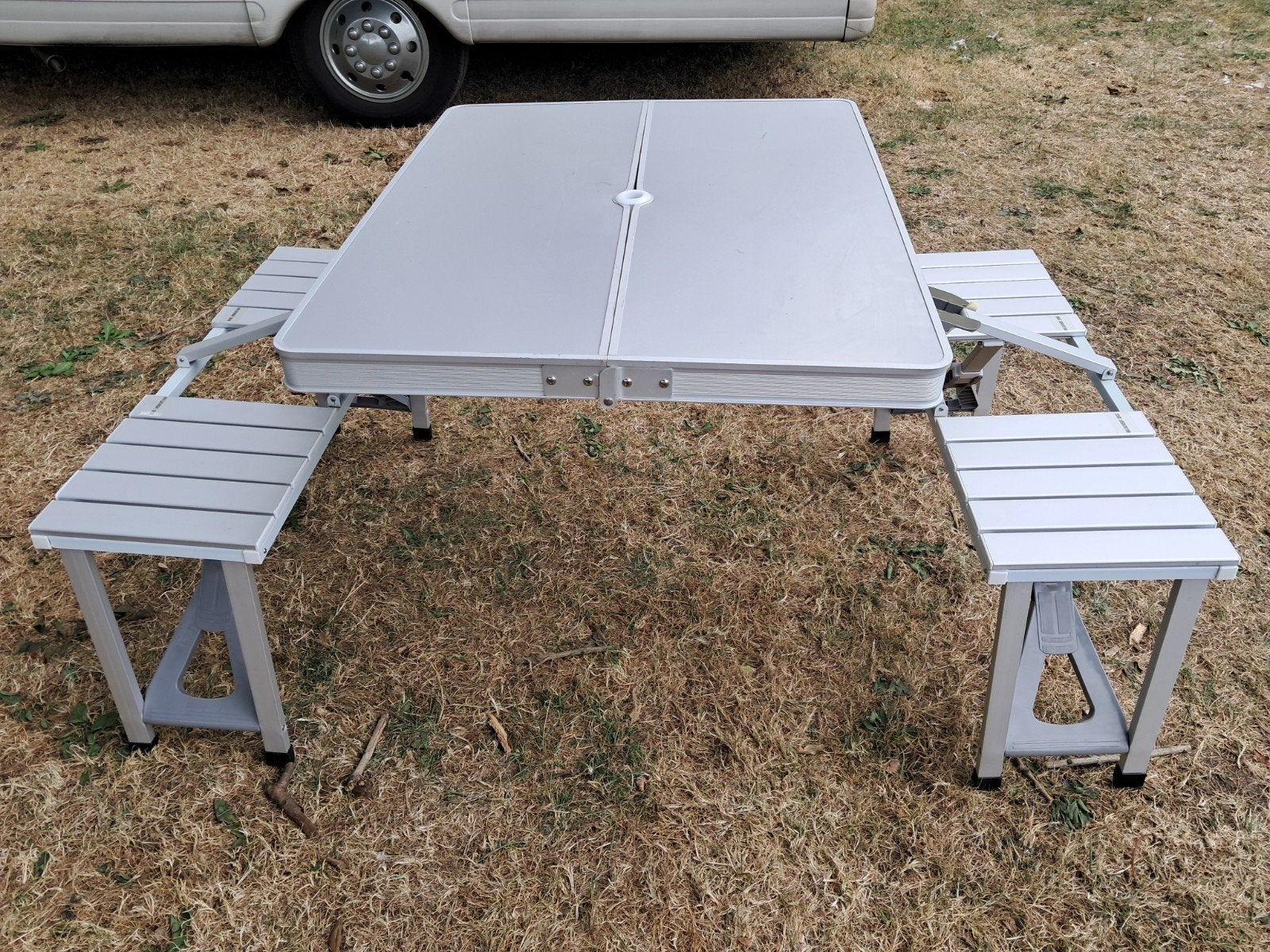 Opklabare picknicktafel, Tuin en Terras, Picknicktafels, Ophalen, Rechthoekig, Aluminium