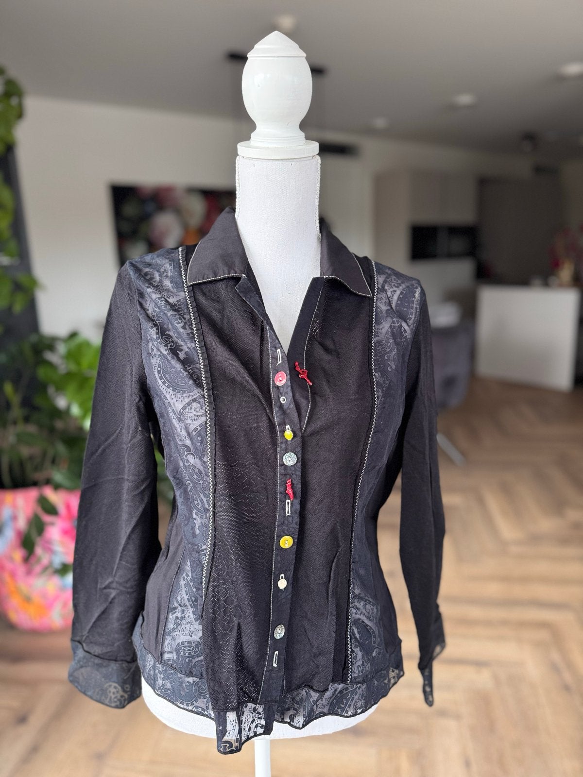Pause Café Zwarte Blouse met Paisley Print, Ophalen of Verzenden, Gedragen, Maat 42/44 (L), Zwart