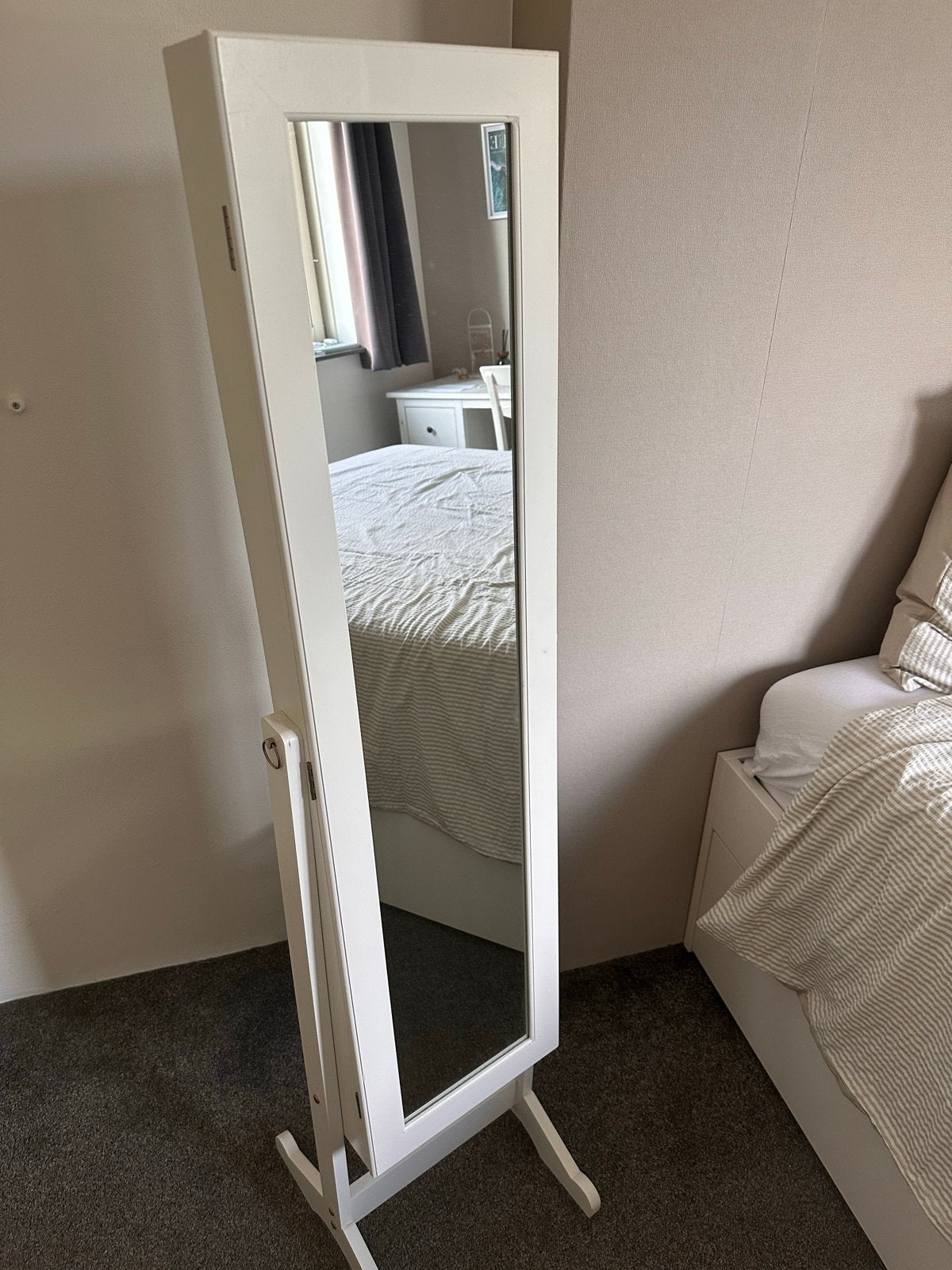 Witte passpiegel met sieradenopslag, Huis en Inrichting, Ophalen, Minder dan 50 cm, 100 tot 150 cm, Zo goed als nieuw