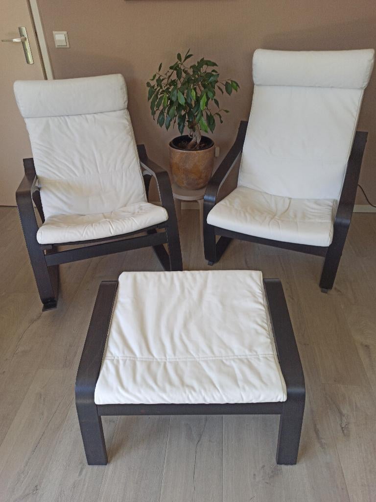 POÄNG IKEA Fauteuil, Schommelstoel en Voetenbankje, Huis en Inrichting, Fauteuils, Ophalen, Modern IKEA, 75 tot 100 cm, Zo goed als nieuw
