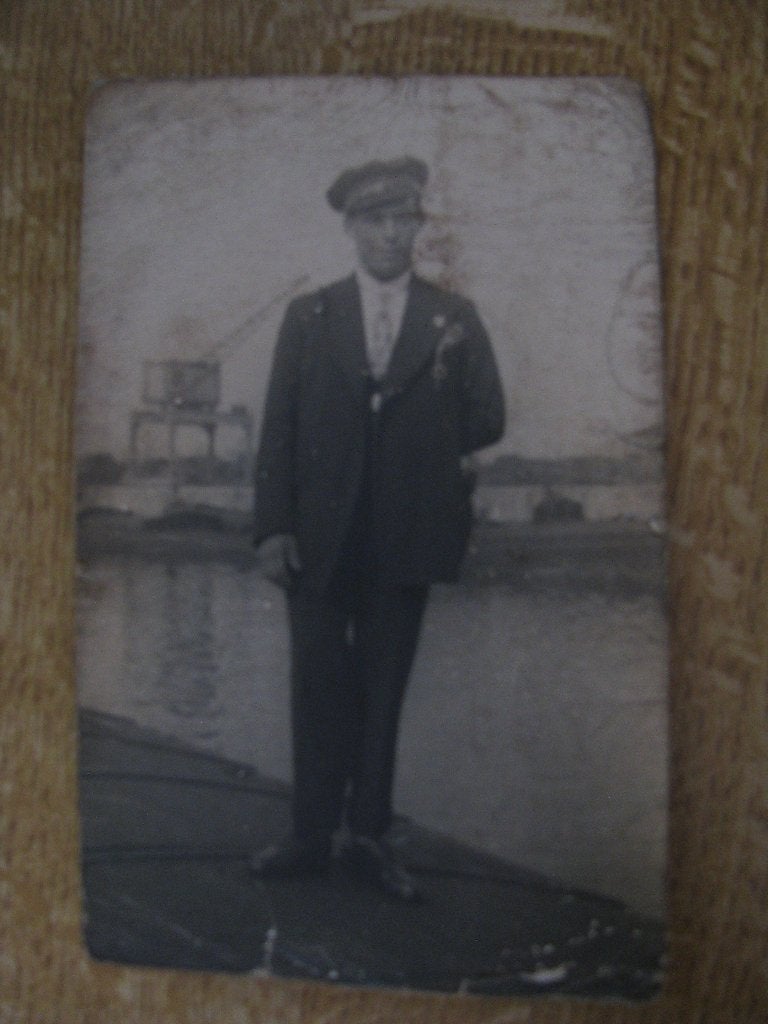Vintage portret foto man binnenschipper haven kraan, Foto, Ophalen of Verzenden, Zo goed als nieuw, 1940 tot 1960