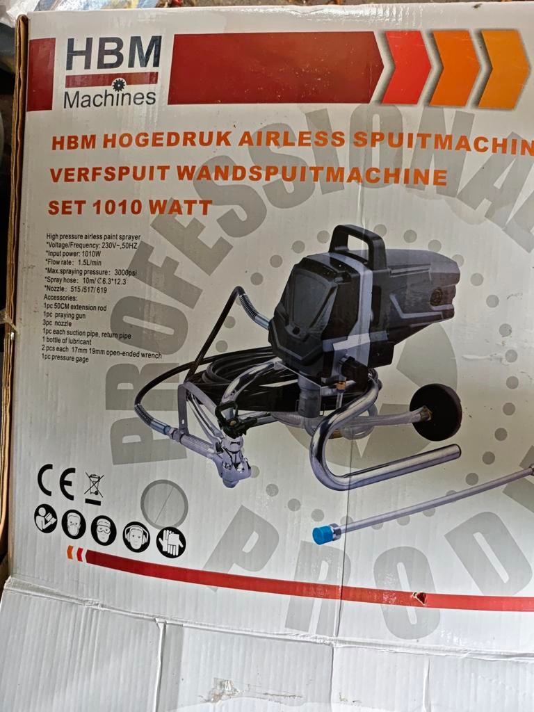 HBM Hogedruk Airless Verfspuitmachine 1010W - Z.G.A.N., Ophalen of Verzenden, Gebruikt