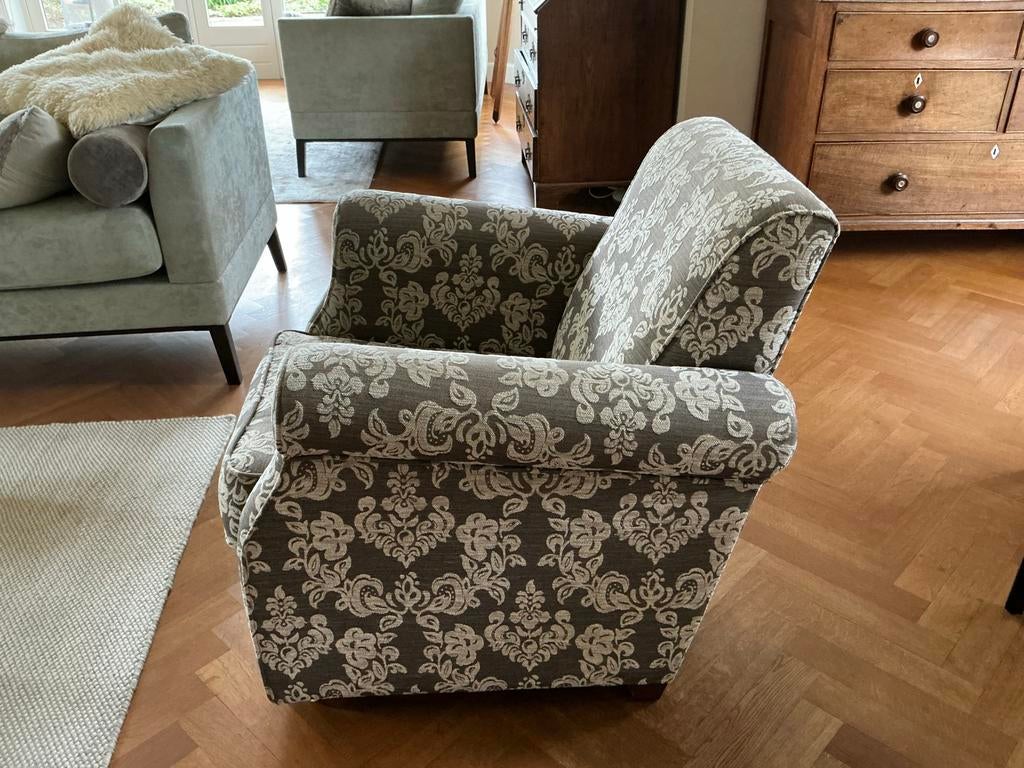 2 Comfortabele fauteuils met bloemmotief, Huis en Inrichting, Fauteuils, Ophalen, Gebruikt, Stof, 75 tot 100 cm