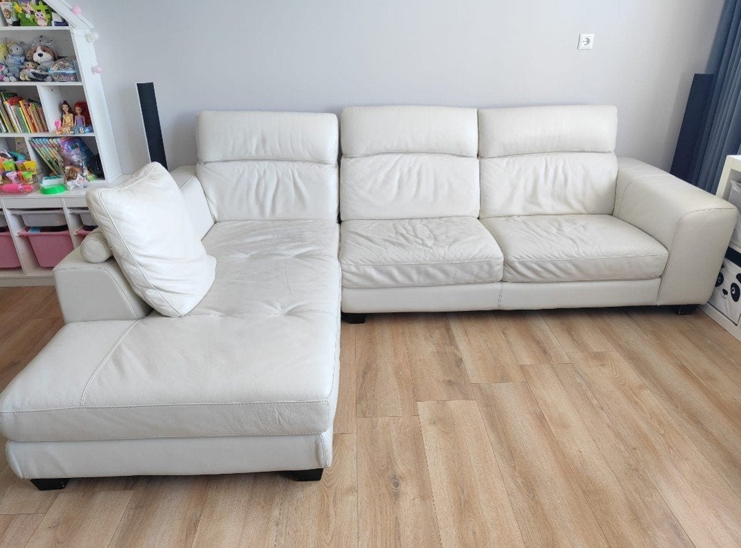 Montel Hoekbank Wit Leer - Ruime en Comfortabele Loungebank, Ophalen, Modern, Comfortabel, 250 tot 300 cm, Gebruikt