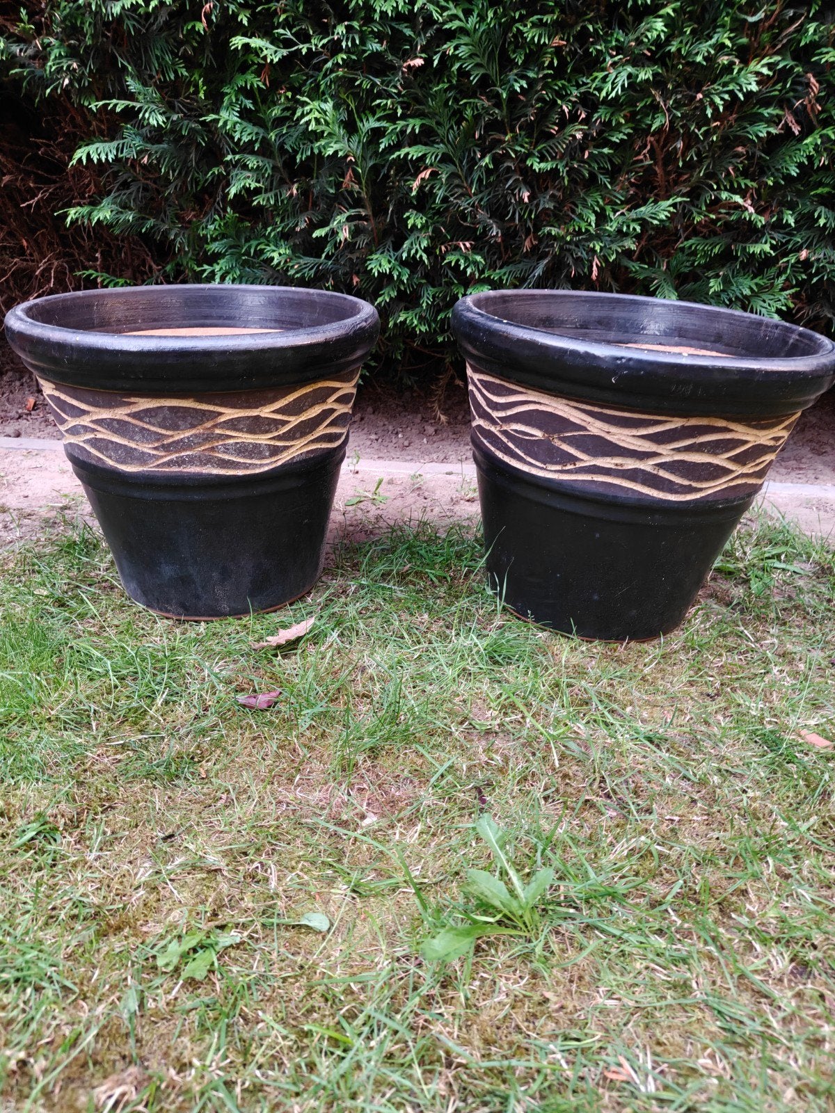 Leuke set grote zwarte terracotta potten D32 H30, Ophalen, Rond, Steen, Minder dan 30 cm
