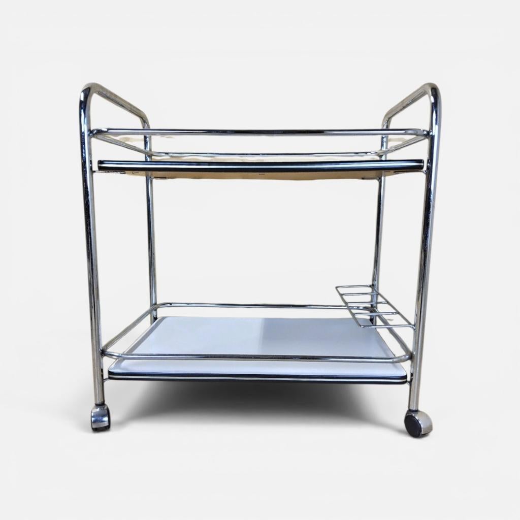 Vintage serveerwagen chroom met twee niveaus, Huis en Inrichting, Ophalen, Gebruikt, Metaal of Aluminium, 55 tot 75 cm