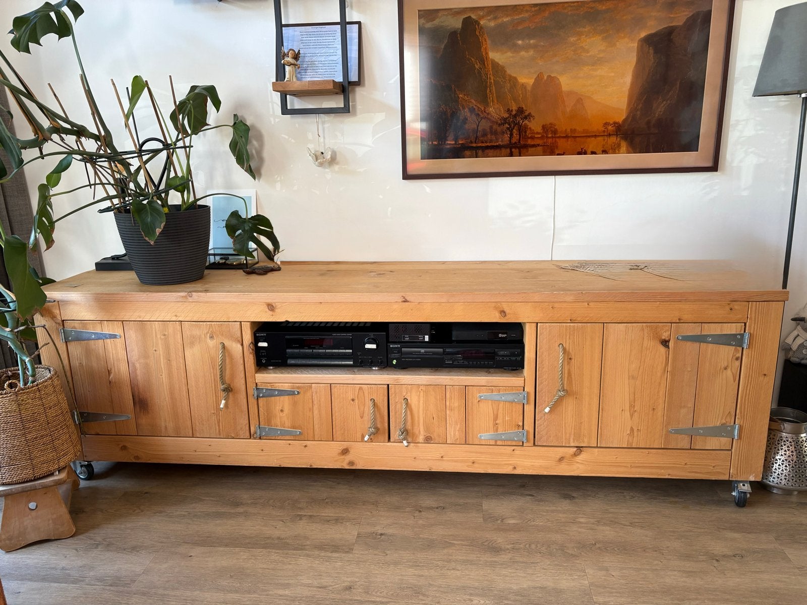 Steigerhouten tv-meubel met opbergruimte, Ophalen, Gebruikt, 150 tot 200 cm, Minder dan 100 cm