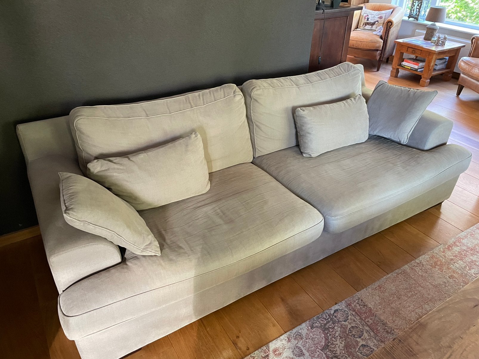 3 en 2 zitsbank, beige kleur, 2.4 en 2.0 m, Ophalen, Gebruikt, Stof, Landelijke stijl