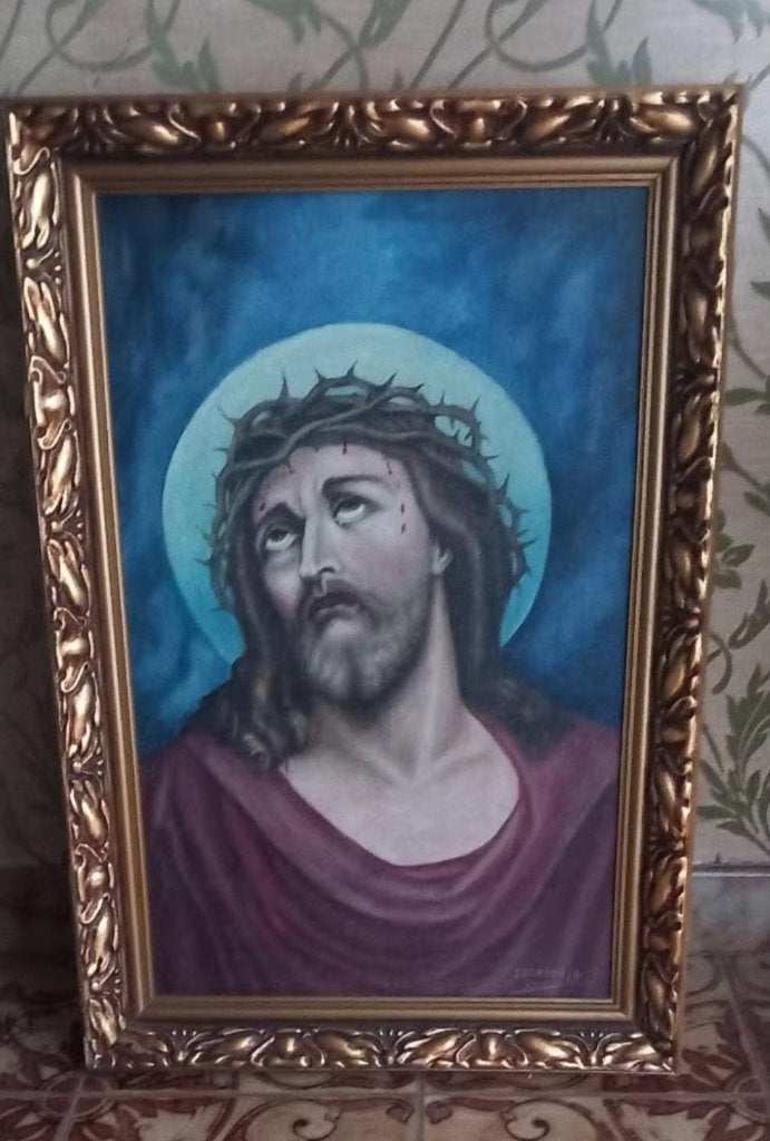 JEZUS CHRISTUS Olieverfschilderij op doek, Ophalen, Doek, Portret of Personen, Gedateerd