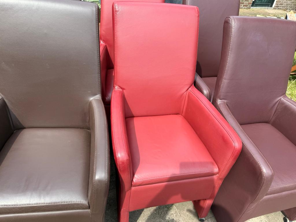 6 leren eetkamer stoelen, Huis en Inrichting, Ophalen, Gebruikt, Bruin, Leer