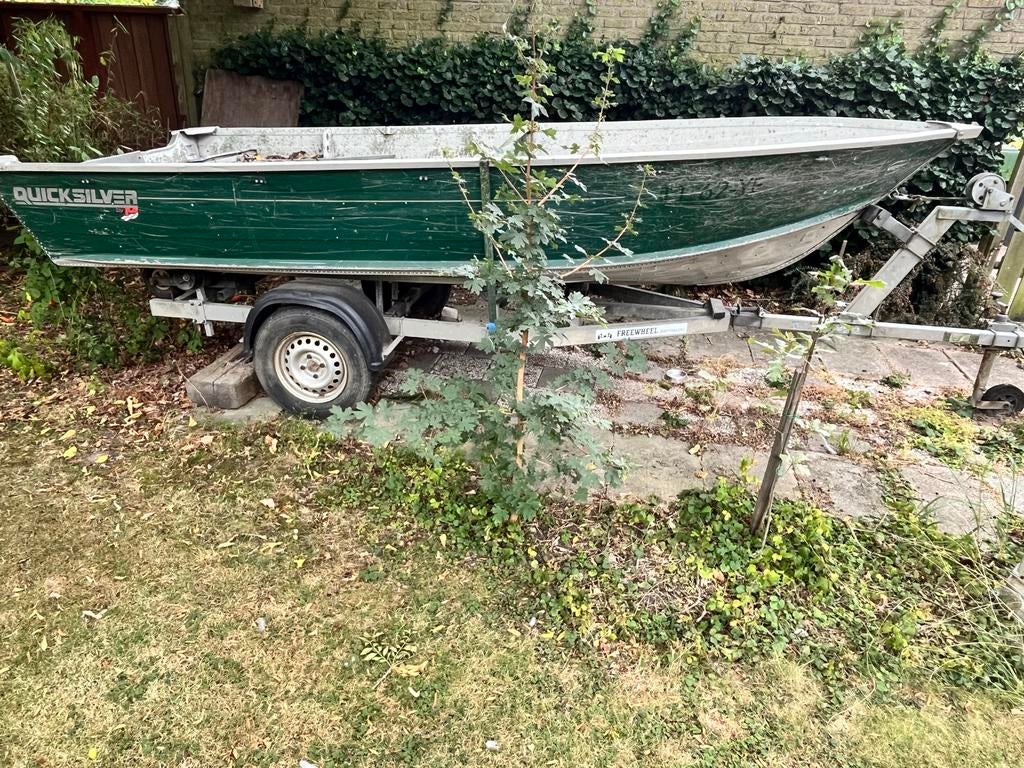 Quicksilver aluminium boot/trailer/motor, Watersport en Boten, Ophalen, Gebruikt, Aluminium, Benzine