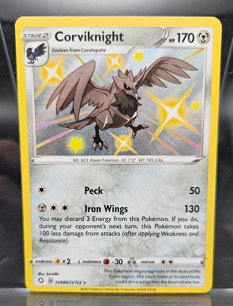 Corviknight shining fates shiny rare pokemon kaart, Ophalen of Verzenden, Zo goed als nieuw, Losse kaart, Foil