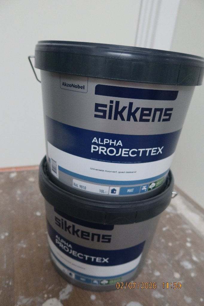 Sikkens alpha projecttex muurverf, 10 liter, kleur 9010, Ophalen, Wit, Nieuw, Verf
