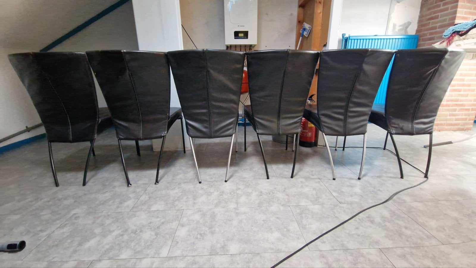 Eetkamerstoelen 6x van ontwerper Gerard van den Berg., Huis en Inrichting, Gebruikt, Zwart, Leer, Ophalen of Verzenden