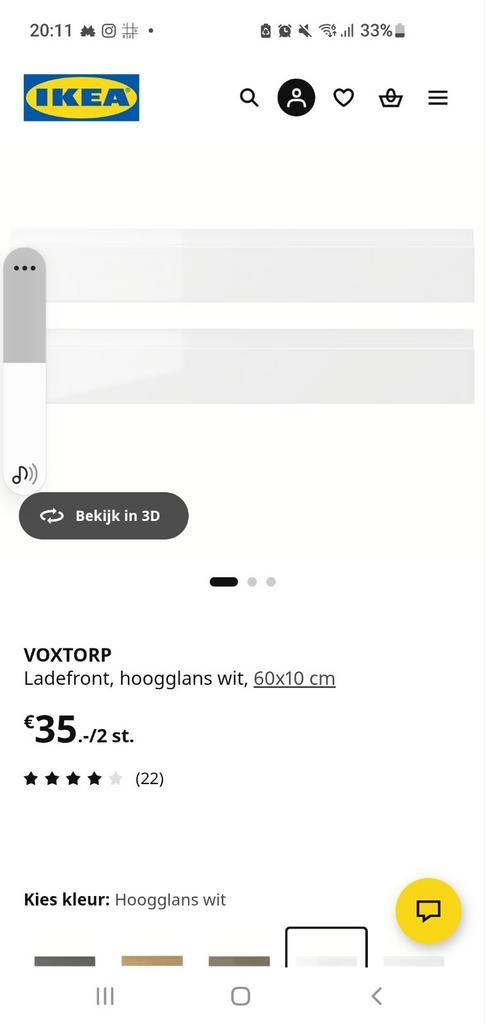 IKEA VOXTORP Ladefront hoogglans wit 60x10 cm, Ophalen, 1 of 2 laden, Nieuw, Minder dan 25 cm