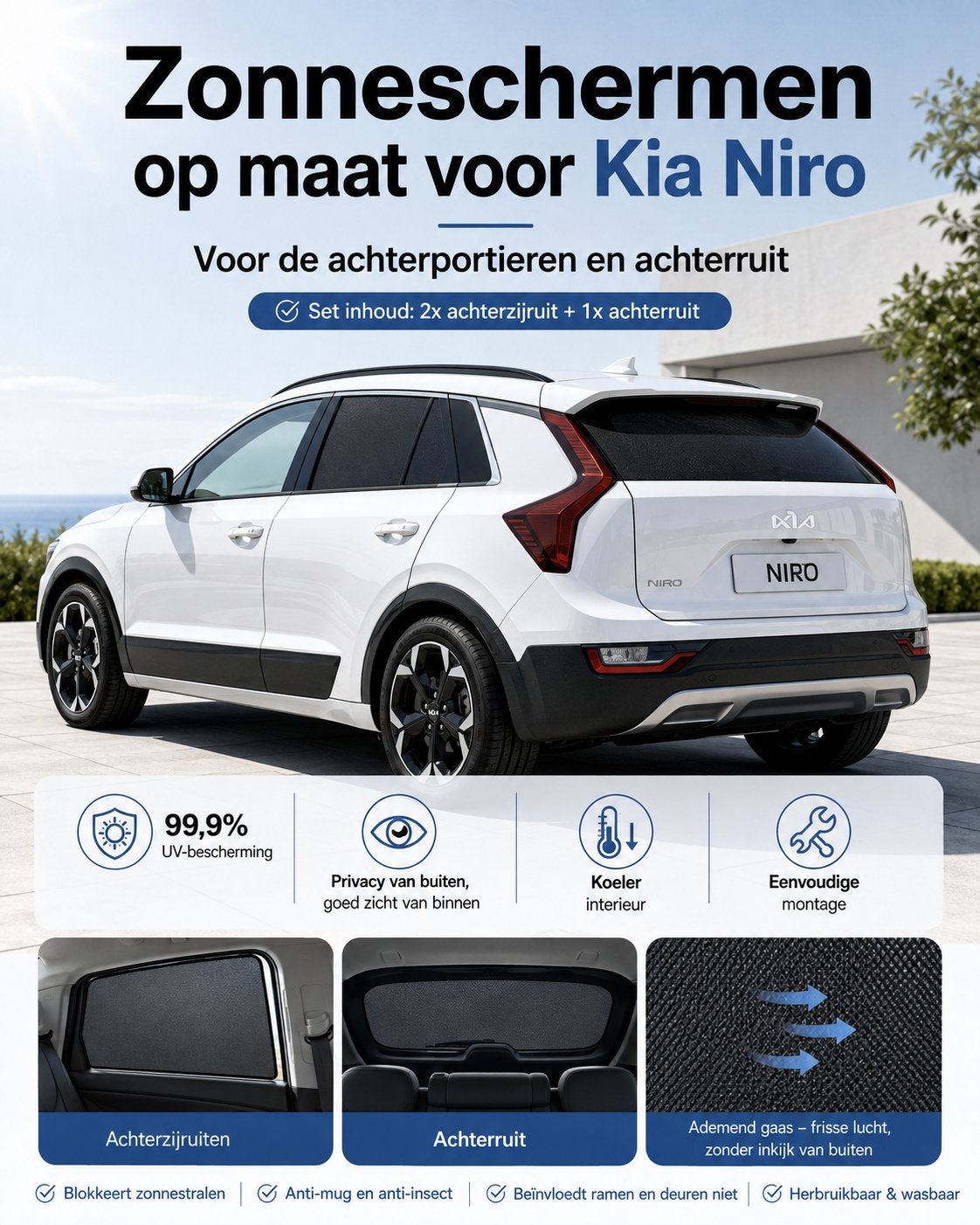 Zonneschermen op maat voor Kia Niro - 3-delige set, Ophalen of Verzenden, Nieuw