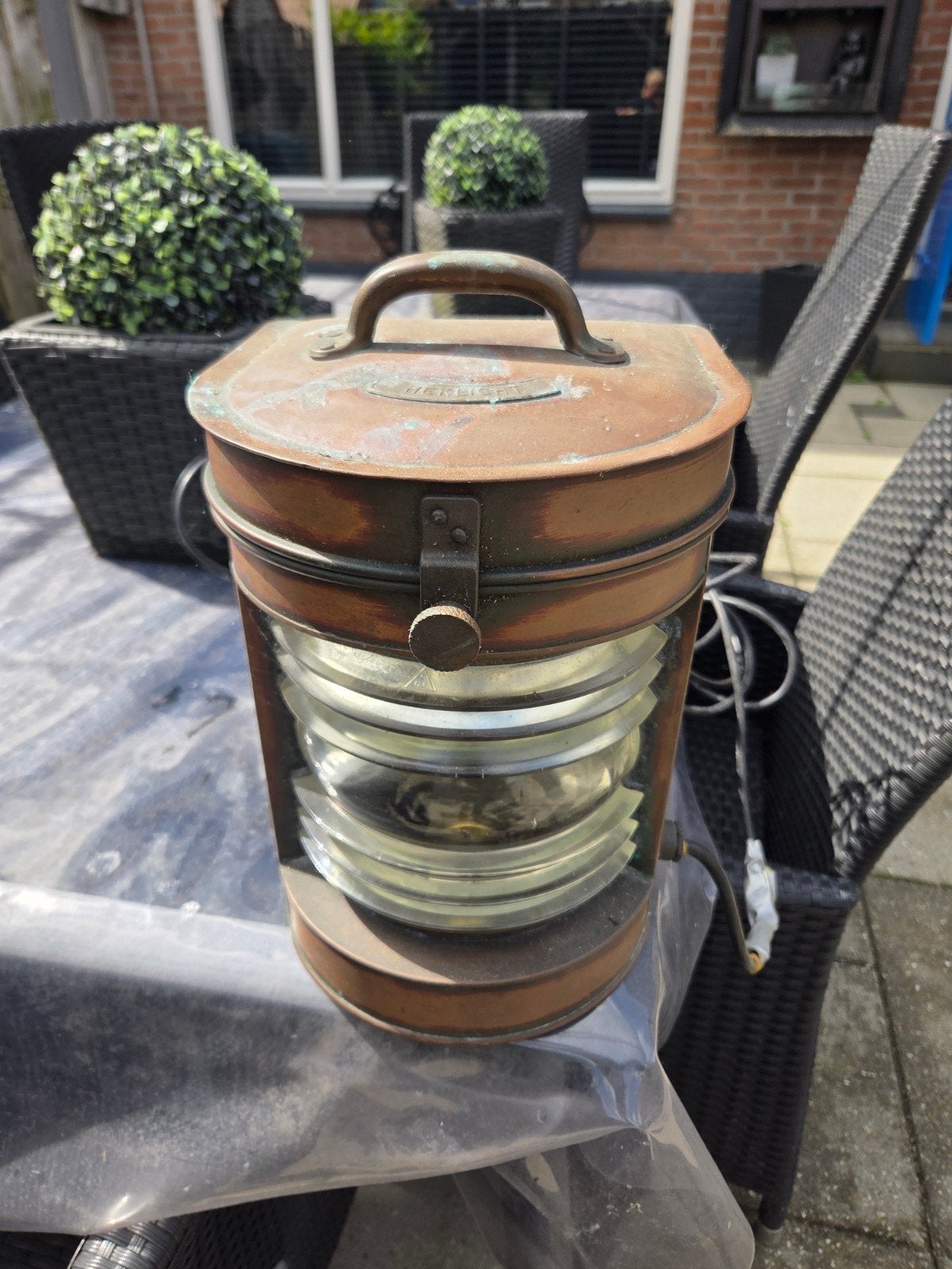 Antieke koperen scheepslamp / heklicht, Antiek en Kunst, Antiek | Lampen, Ophalen of Verzenden