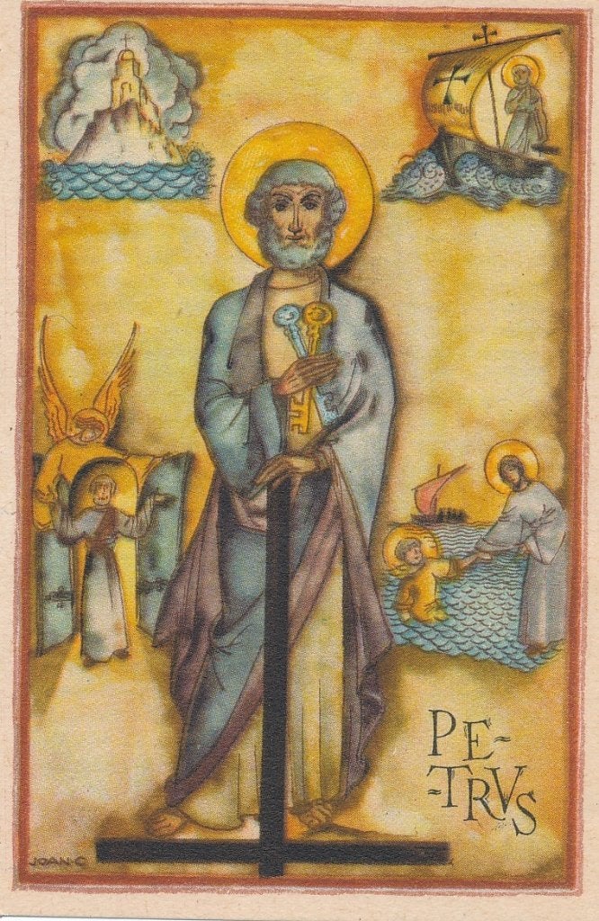 Devotieprentjes van de 12 Apostelen getekend Joan Collette, Ophalen of Verzenden, Zo goed als nieuw, Kaart of Prent, Christendom | Katholiek