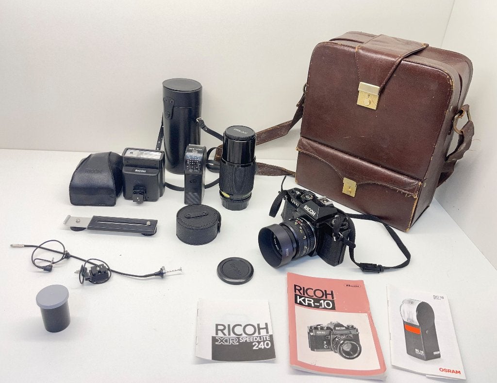 RICOH KR-10 Analoge foto camera-compleet met 2lenzen&flitser, Spiegelreflex, N, Ophalen of Verzenden, Rikoh