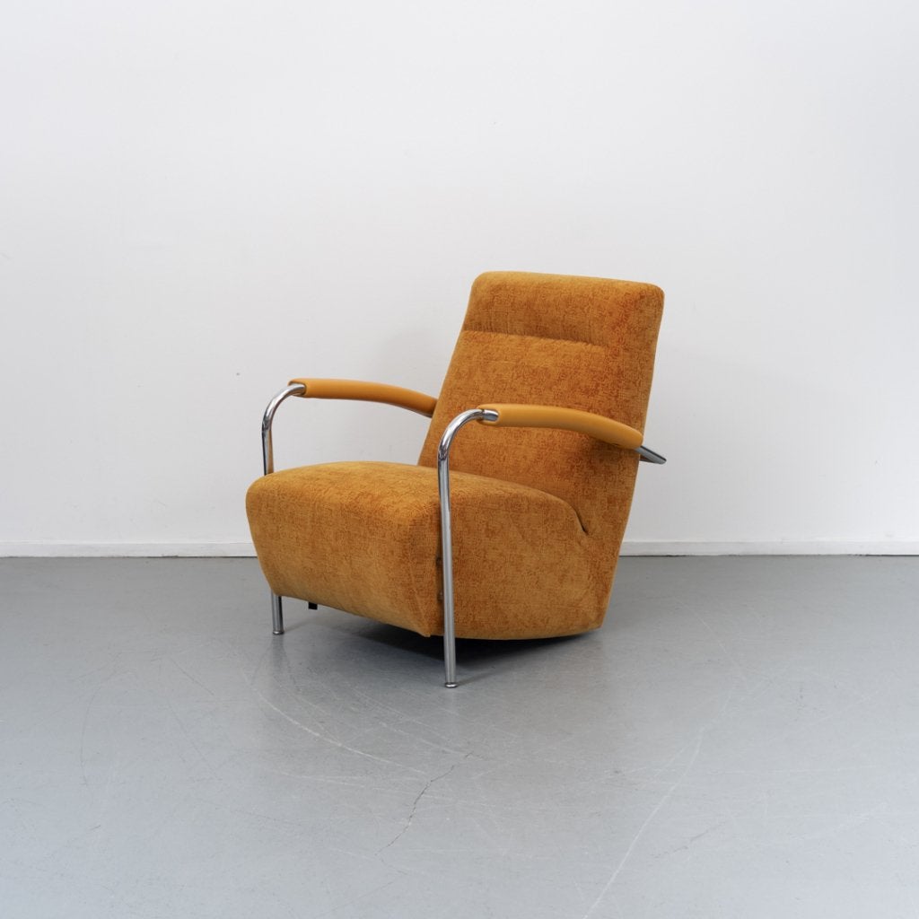 2x Leolux Scylla Fauteuil Hoog Gemêleerde Stof - Oker/Oranje, Niet ingevuld, Leer, Niet ingevuld, 75 tot 100 cm