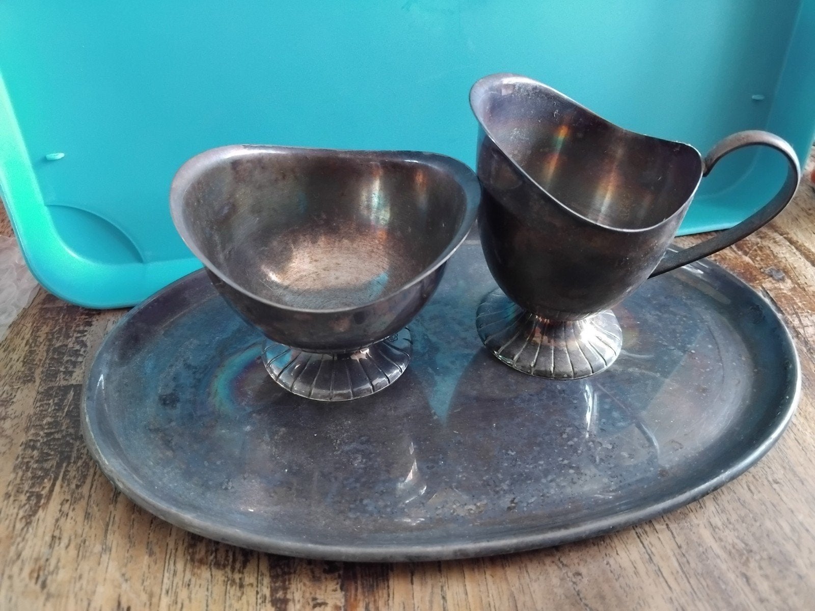 Vintage Zilverkleurige Suiker- en Melkset op Dienblad, Ophalen of Verzenden