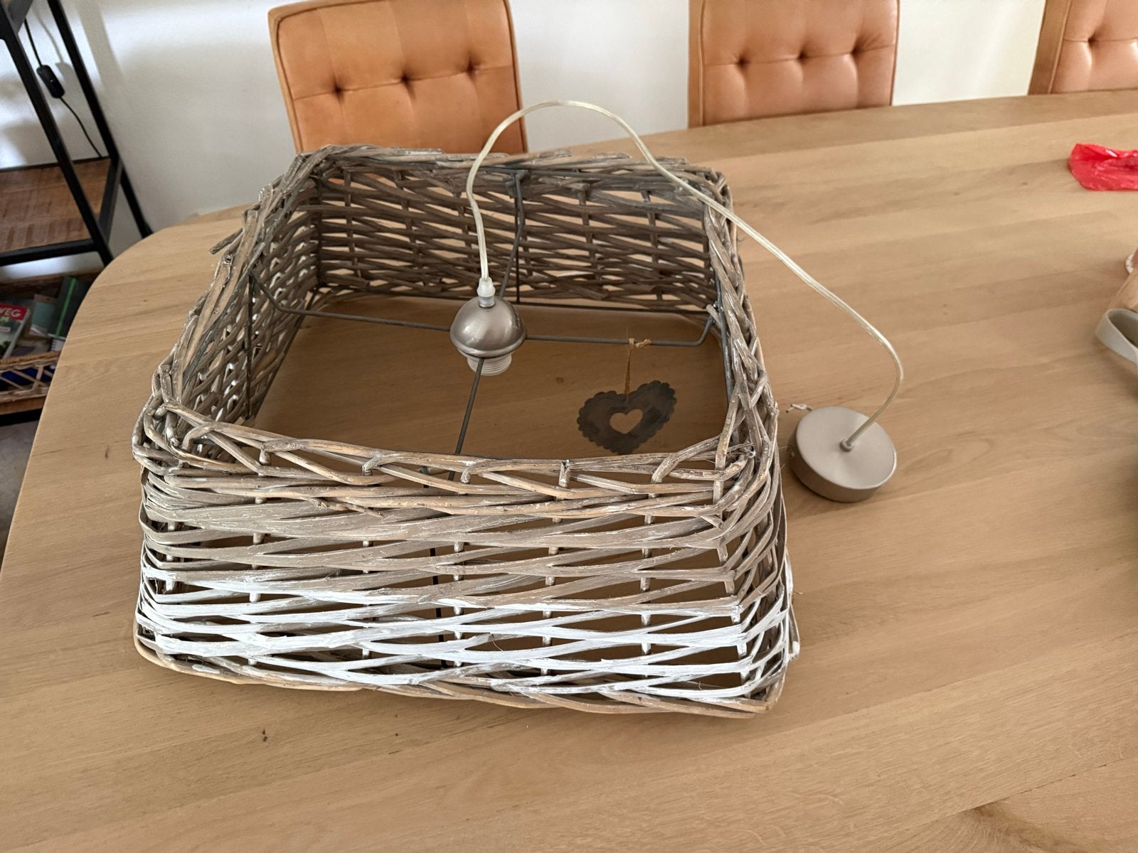 Grote rotan hanglamp - Vierkant design, Ophalen, Gebruikt, Natuurlijk materiaal, E27 (groot)