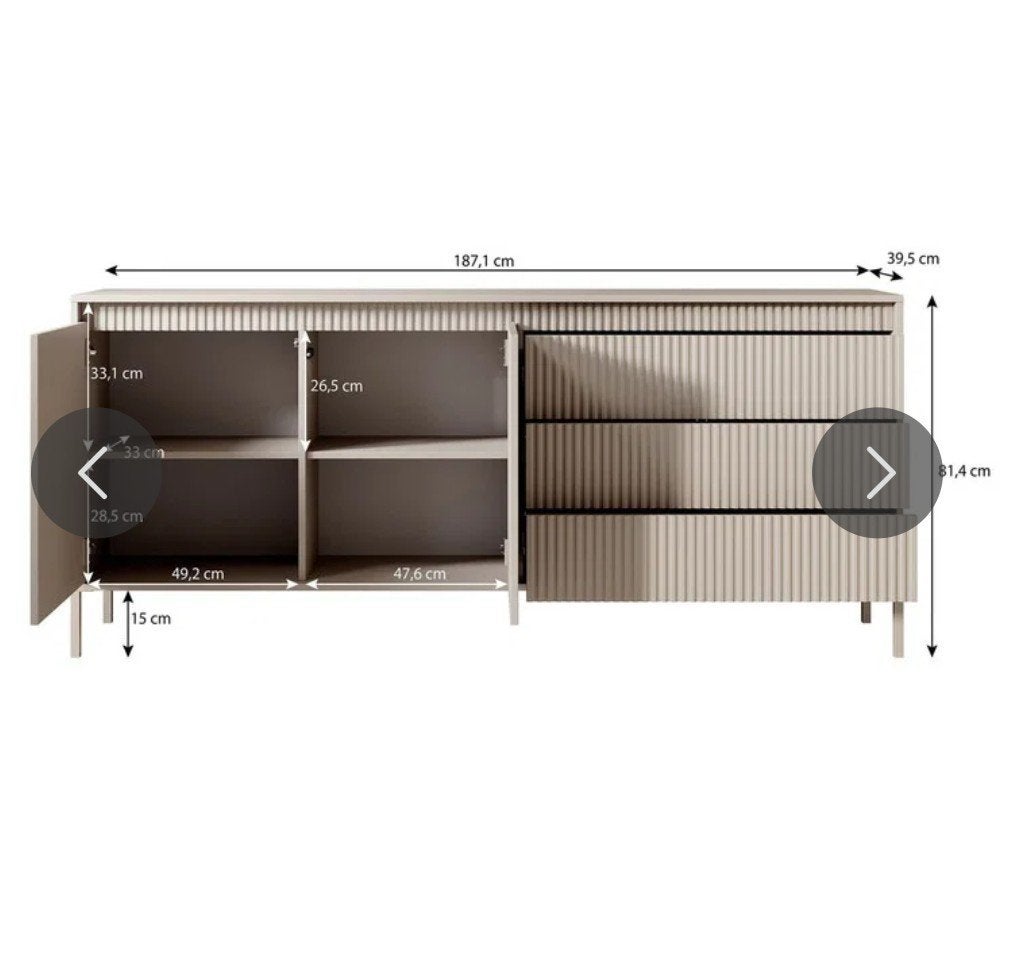 Beige dressoir meubel Saran, Huis en Inrichting, Kasten | Dressoirs, Zo goed als nieuw, 150 tot 200 cm, 25 tot 50 cm, Ophalen