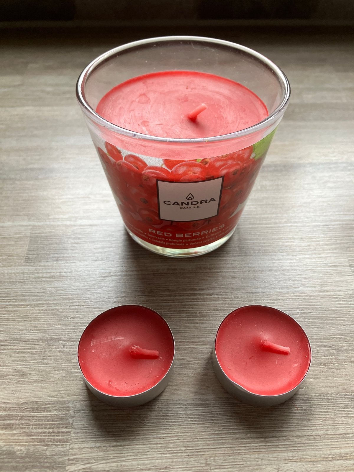 Candle Red Berries en theelichtjes, Overige materialen, Nieuw, Ophalen of Verzenden, Kaars