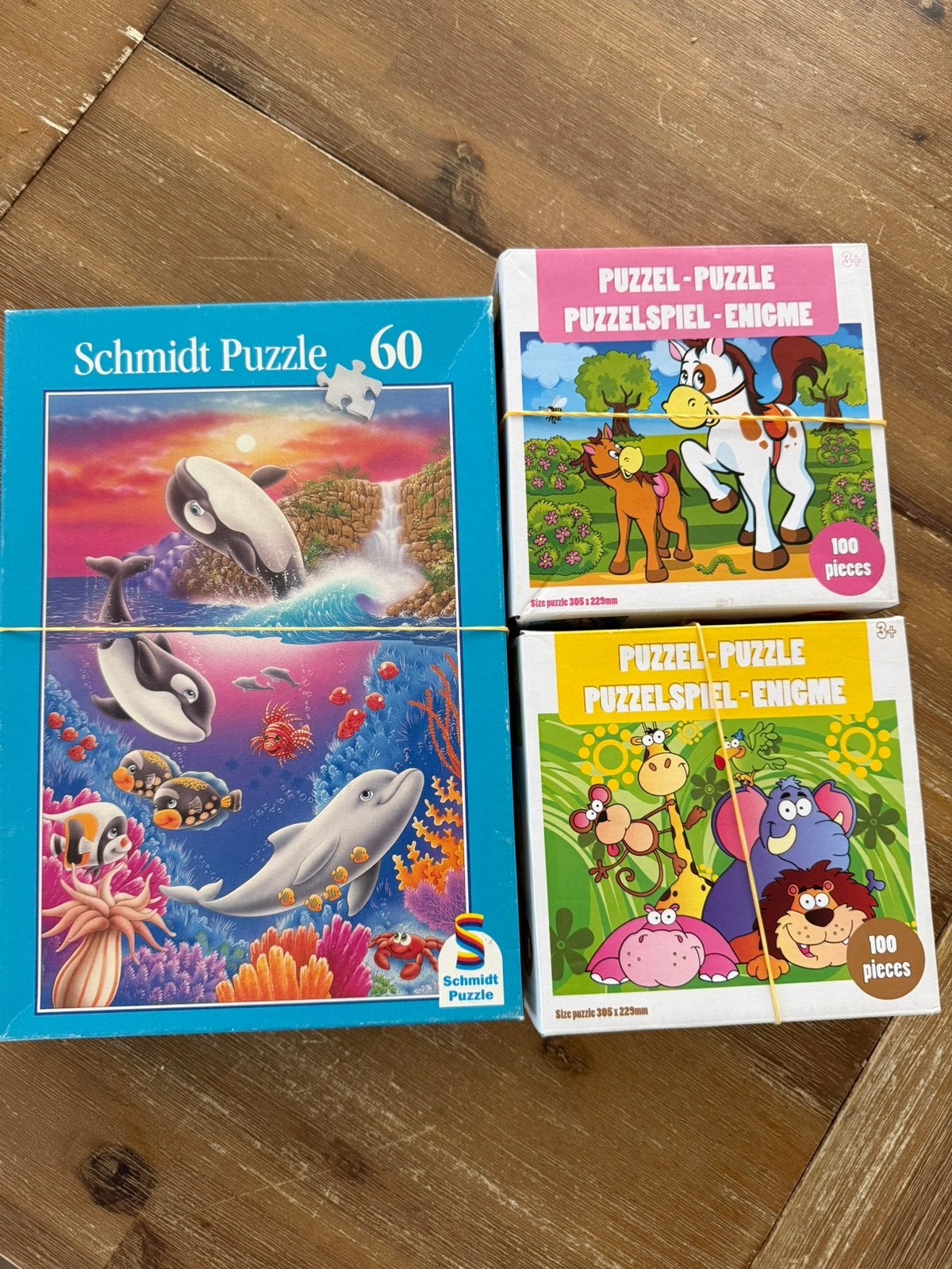 3 x puzzel (60, 100 & 100 stukjes), Ophalen of Verzenden, Meer dan 50 stukjes, Zo goed als nieuw, 6 jaar of ouder